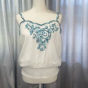 White House Black Market Tank Top Size Medium-White/Turquoise/Navy Lined-Medium